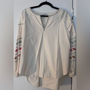 Madewell Cream Blouse with Multicolor Embroidery